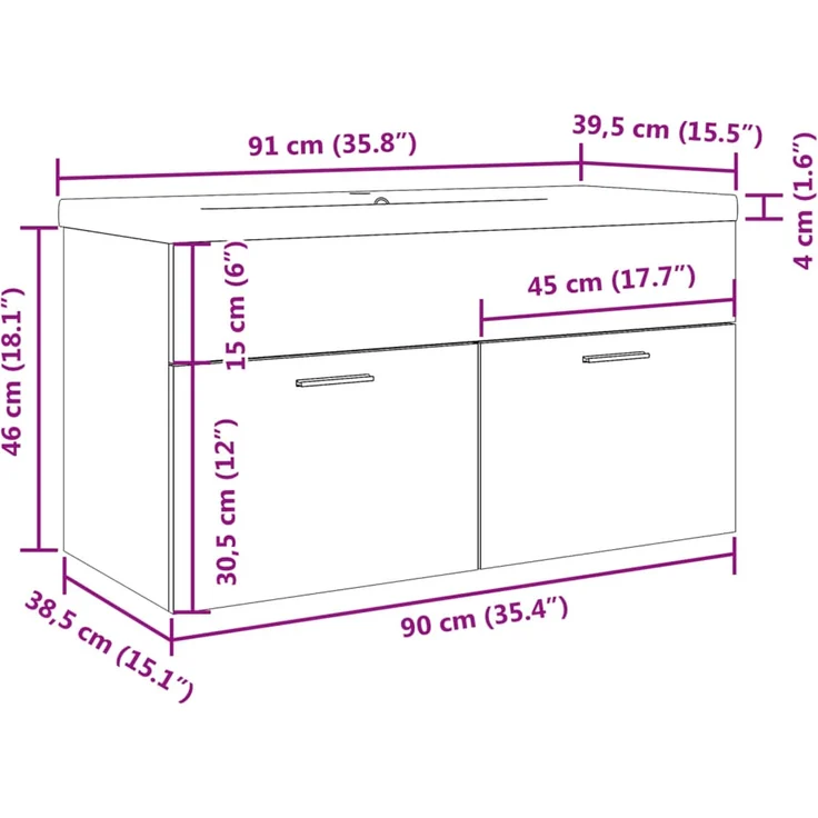 vidaXL Waschbeckenunterschrank mit Einbaubecken Altholz-Optik 3328585 – Bild 10