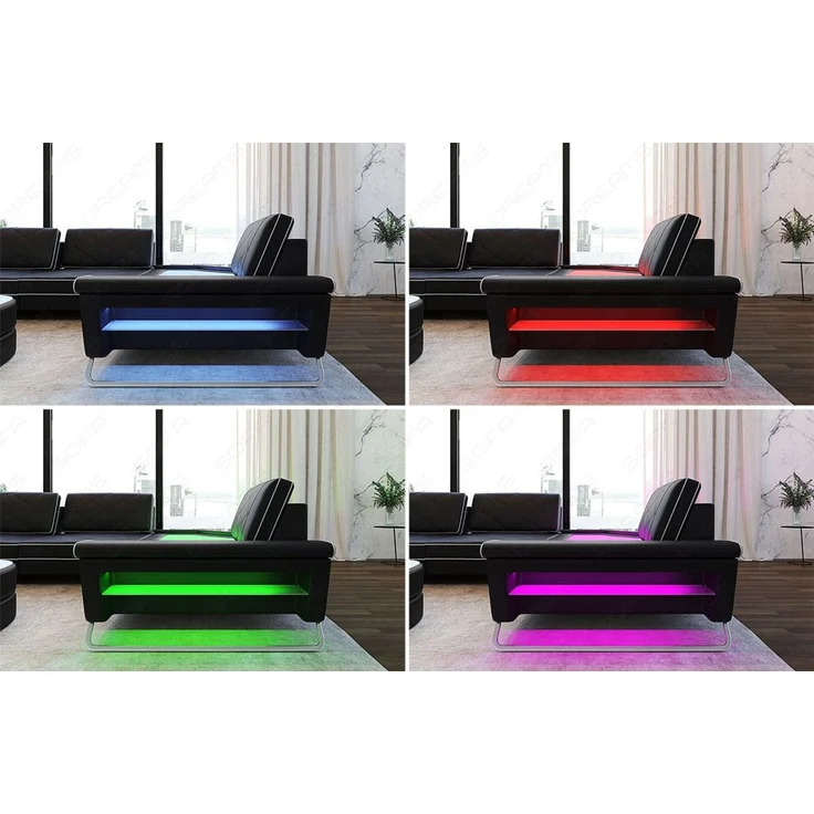 XXL Wohnlandschaft Ferrara – Leder Luxus - Echtleder - schwarz-weiß - Rechts – Bild 6