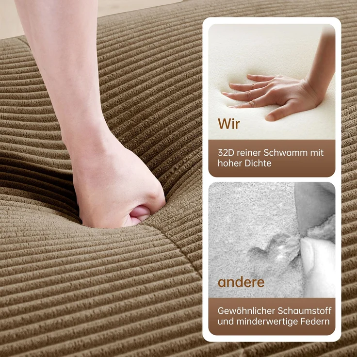 2-Sitzer Sofa 208x178x75 cm aus Cordstoff rahmenlos modular, braun – Bild 9