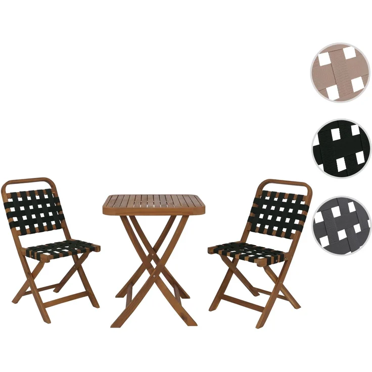 Garten-Set HWC-P70, Sitzgruppe Balkon-Set Garnitur 2x Stuhl Tisch, Seilgeflecht Akazie Holz klappbar ~ natur, grün – Bild 10