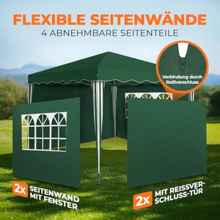 Faltpavillon 3x3 m - wasserdicht - mit 4 Seitenteilen, grün – Bild 7