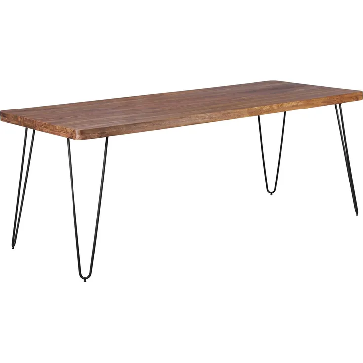 Esstisch BAGLI 200x80x76cm Sheesham Massivholz Metallbeine Landhausstil dunkelbraun