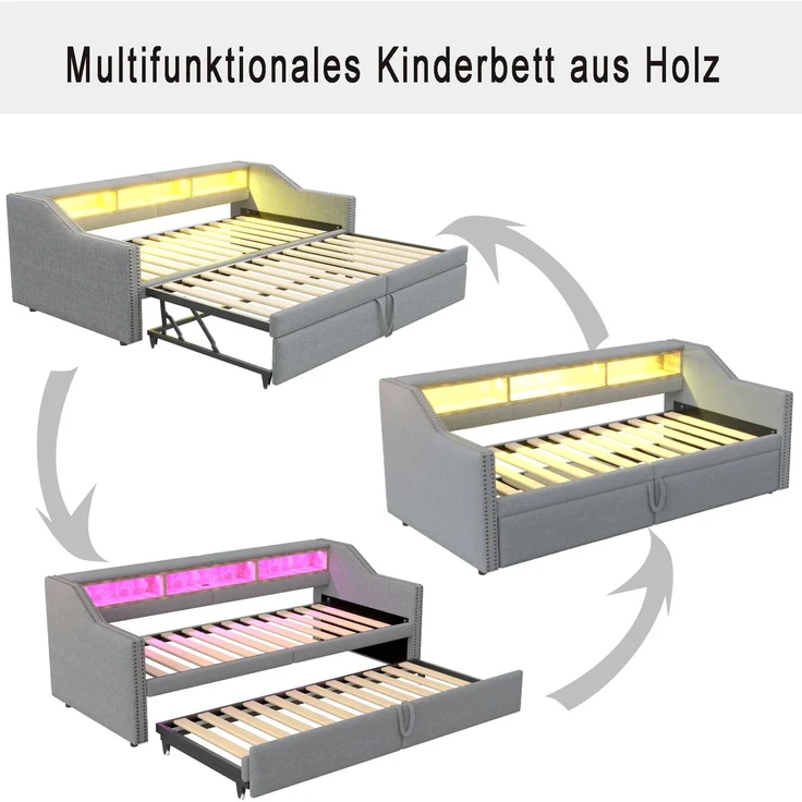 Schlafsofa 209,5×97 cm aus Samtstoff mit ausziehbarem Bett, gepolstert, modernes Tagesbett,Beige – Bild 5