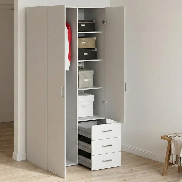Dmora - Kleiderschrank 2 Türen Prisca, Schlafzimmermöbel, Schrank, Garderobe, 77x49 h175 cm, Weiß