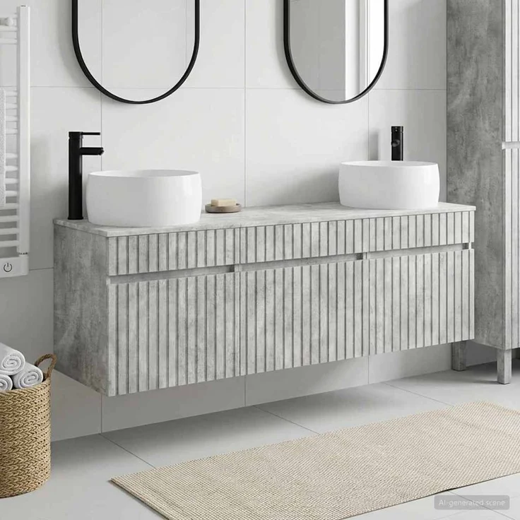 vidaXL Badezimmerschrank-Set 3 stk. Betongrau 157 x 44,5 x 80 cm 3405770 – Bild 1