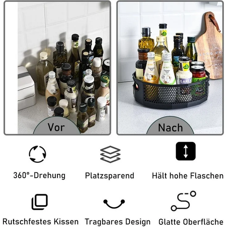 TUWENA Gewürzregal Drehteller Organizer, 2 Stück Lazy Susan Drehbares Gewürzregal Küchen – Bild 4