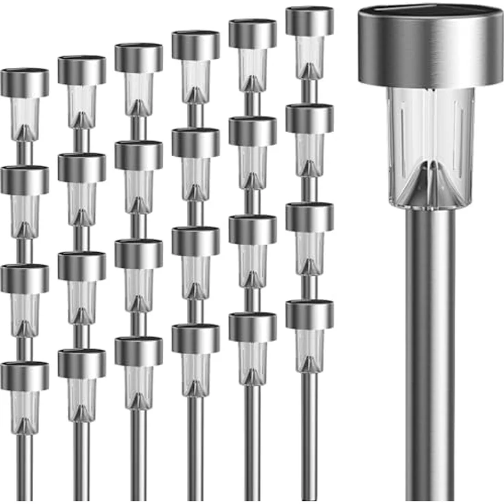 GIGALUMI Solarlampen für außen, 24 Stück, wasserdichte Solar Gartenleuchten in Warmweiß, automatisch EIN/AUS, Edelstahl, für Garten, Balkon, Terrasse, Rasen, Wege – Bild 1
