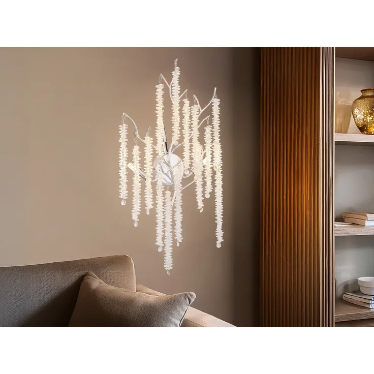 Ausgefallene LED Wandlampe Silber Chrom mit Kristall, Höhe 60cm