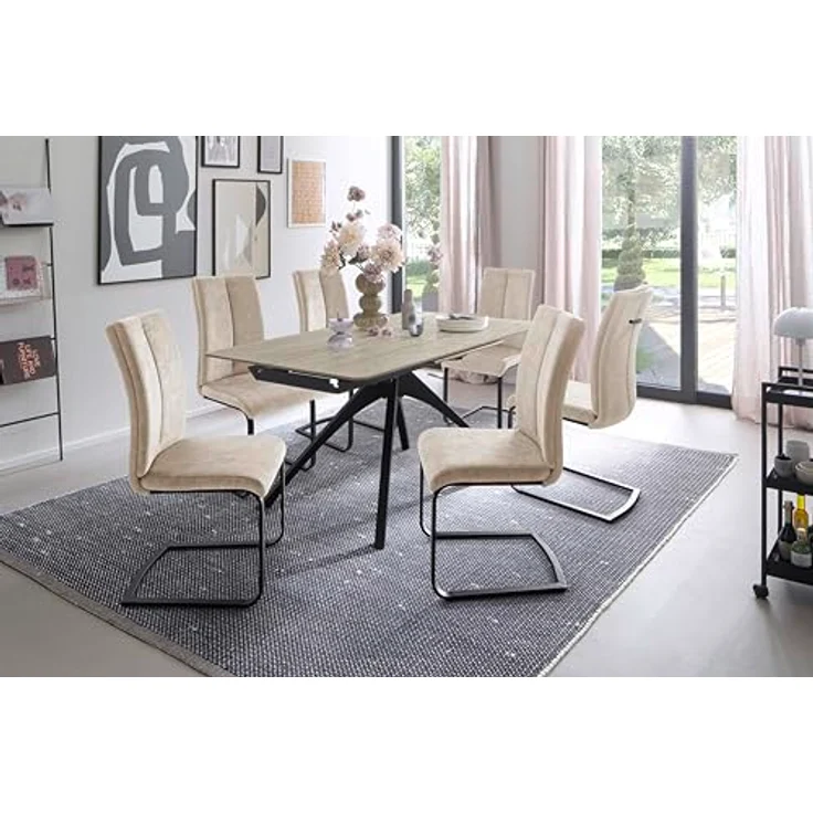 CERRITO Auszugstisch - Beige-marmoriert / Schwarz-matt-lackiert – Bild 3