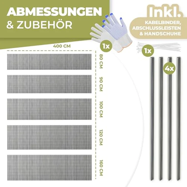 KESSER® PVC Sichtschutzmatte Sichtschutzzaun 80x400cm Balkonverkleidung Windschutz verstärkte Lamellen für Garten Balkon & Terrasse Balkonumrandung inkl Kabelbindern, Abdeckung & Handschuhe Hellgrau – Bild 7