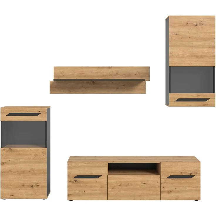 Anbauwand Casper / Caserta, Holzwerkstoff, Holzfarben, 253 x 196 x 40 cm – Bild 2