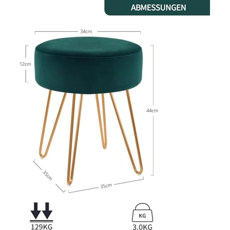 Duhome Hocker, Sitzhocker Rund Hocker Samt oder Stoff Lederoptik Schemel Metallbeine – Bild 4