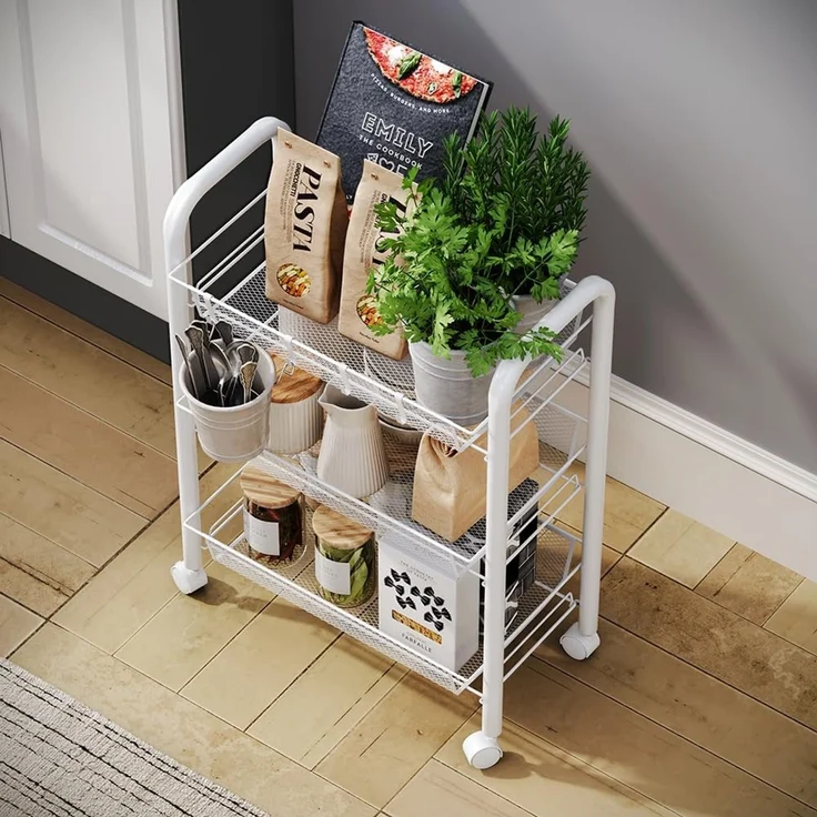 Rollcontainer Tarro Weiß 45 x 64 cm mit 3 Ablagefächern Vicco – Bild 5