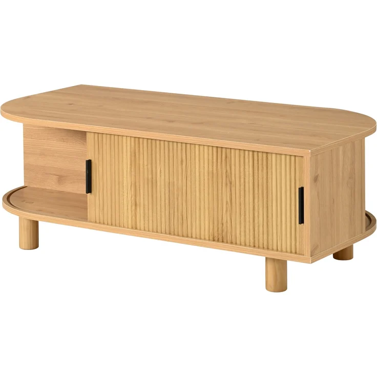 Couchtisch B 100 x T 50 x H 35 cm mit 2 Rolltüren und Stauraum, MDF und Spanplatte – Bild 9