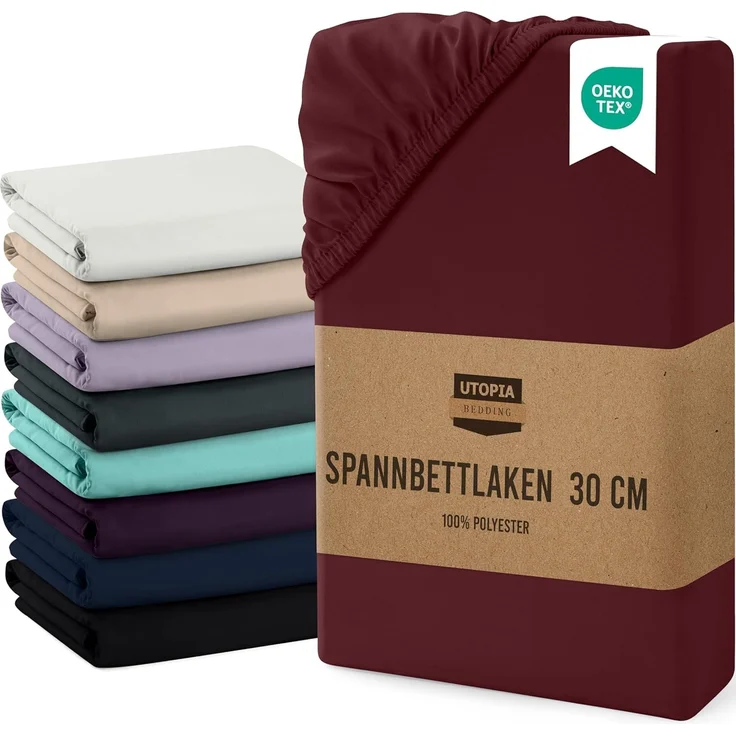 Utopia Bedding - Spannbettlaken 180x200 cm Bis 30 cm - Burgunderrot - Gebürstete Mikrofaser Spannbetttuch - Oeko Tex Standard 100 – Bild 1