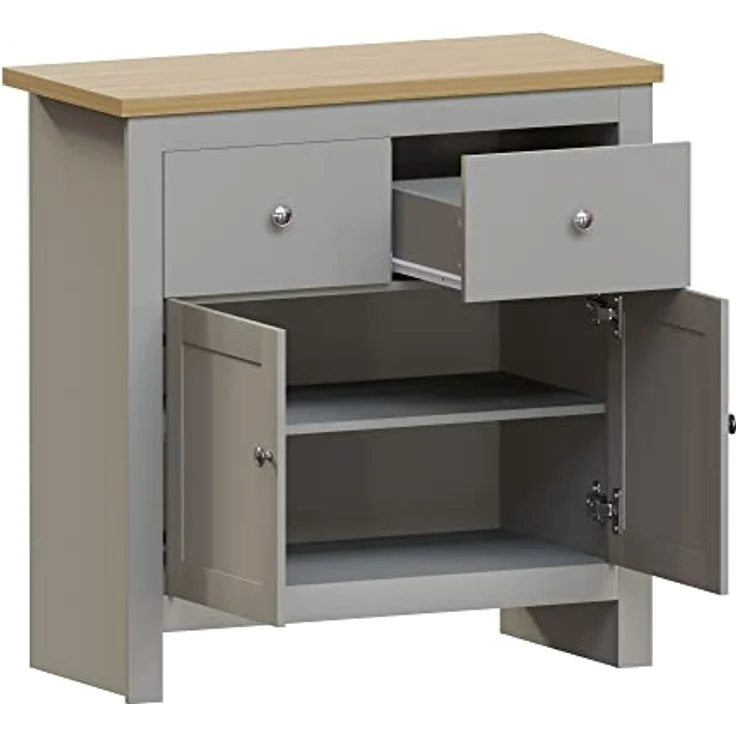Vida Designs Arlington Sideboard mit 2 Schubladen und 2 Türen Schrank Anrichte Aufbewahrung MDF Möbel Grau – Bild 9