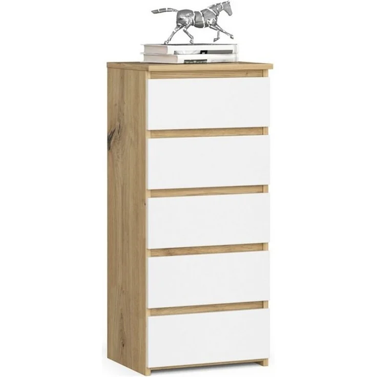Home Collective Kommode 40 cm breit Holz Highboard Sideboard für Flur Schlafzimmer Wohnzimmer (Mehrzweckschrank Schrank schmal Kommode Schlafzimmer mit Schubladen), Kinderzimmer Organizer, 92 cm hoch mit 5 Schubladen Artisan Eiche weiß – Bild 4