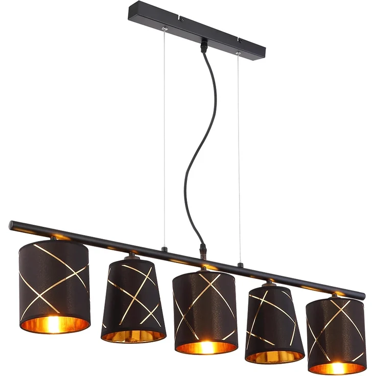 Pendellampe, Metall, Textil, schwarz, goldfarben – Bild 9