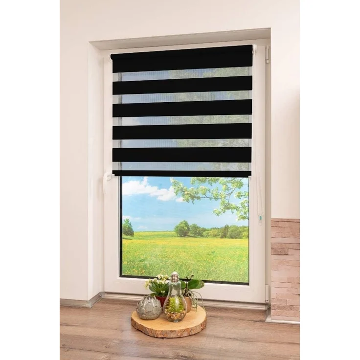 K-Home Klemmfix Doppelrollo Madrid ohne Bohren Schwarz 45x150 cm (B x L) – Bild 3