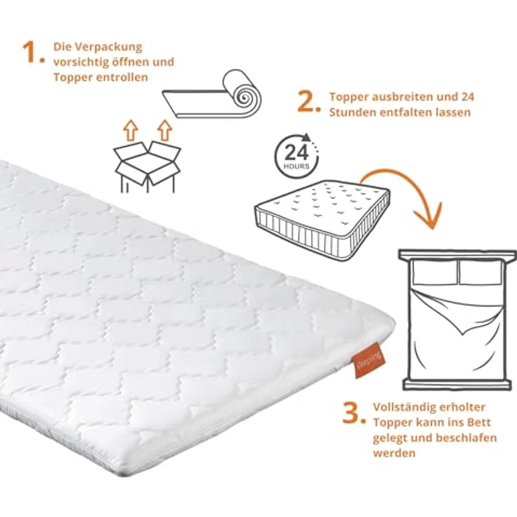 sleepling orthopädischer Kaltschaum Topper, 80 x 200 cm, 6 cm Komforthöhe, waschbarer Bezug, für alle Matratzen und Betten – Bild 6