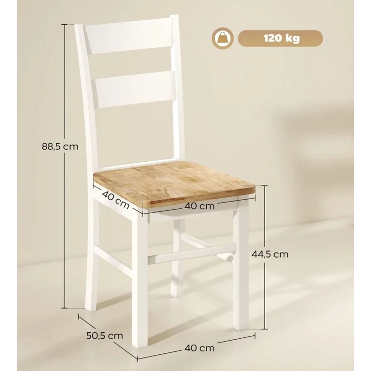 2er-Set Küchenstühle, Kautschukholz, gebogene Sprossenlehne, Weiß--Eiche--50.5x40x88.5cm--YOUDENOVA – Bild 3