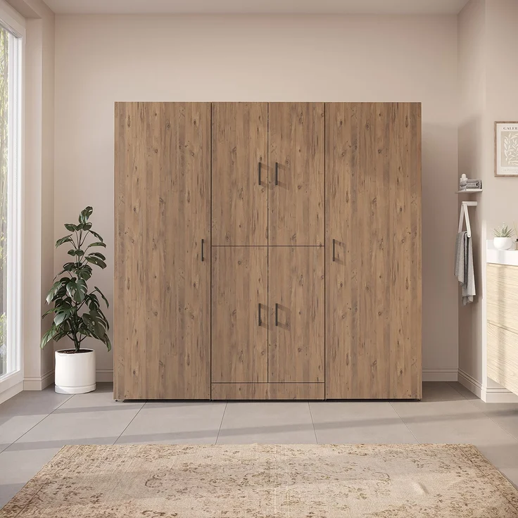 Roomart Waschmaschinenschrank - DORA-I- 190 cm breit - Wasch- & Trocknerschrank mit 2 Hochschränken, Türen & Ausziehbrett, Waschmaschinen-Überbau für Waschküche & Hauswirtschaftsraum • Eiche – Bild 2