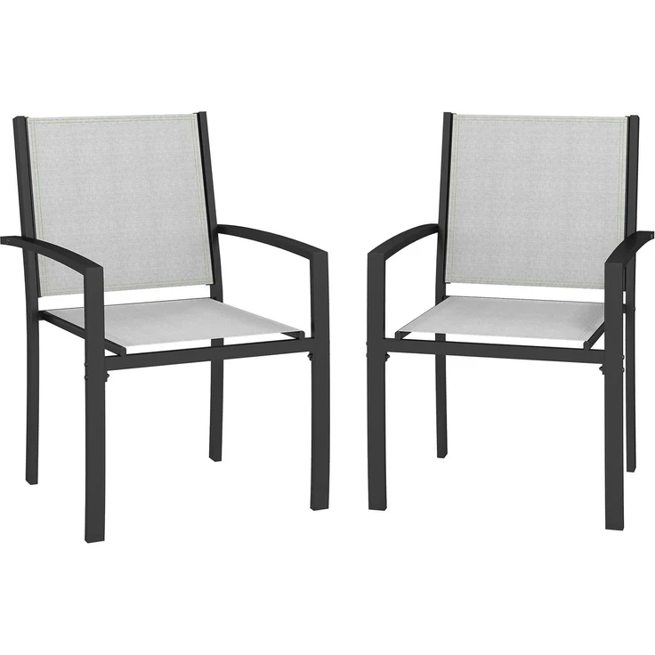 MELAYR, Set aus 2 stapelbaren Gartenstühlen mit Armlehnen, Stahlgestell, 60 x 65 x 85 cm, hellgrau – Bild 2