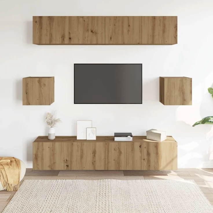 vidaXL 6-tlg. TV-Schrank-Set Wandmontage Artisan-Eiche Holzwerkstoff 3328990 – Bild 2