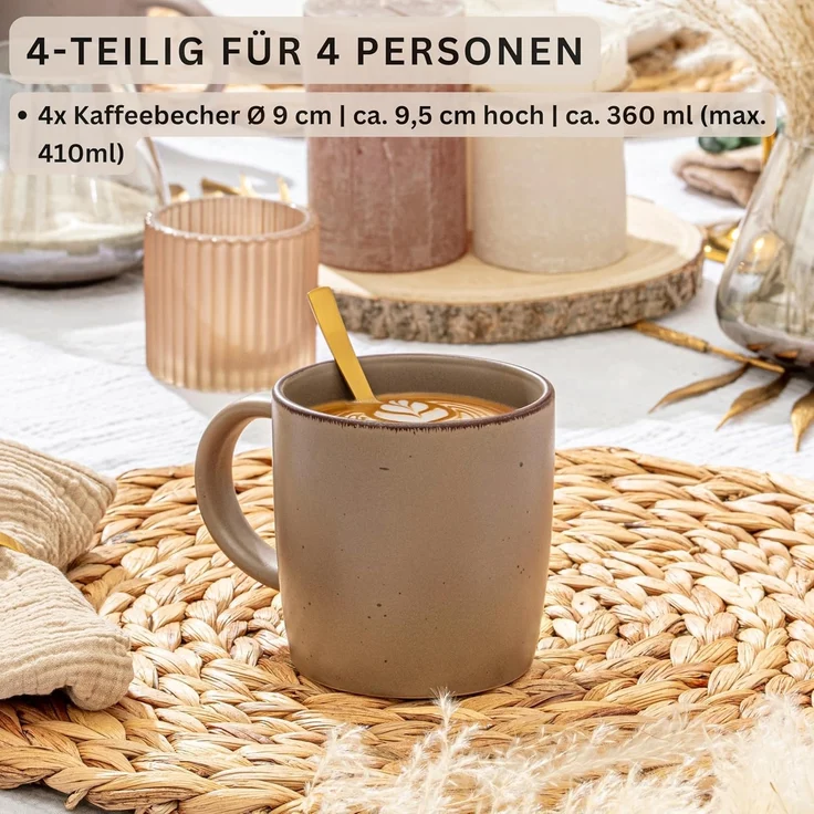 SÄNGER Steingut Kaffeebecher Bombay Erdfarben 4 teilig – Bild 2