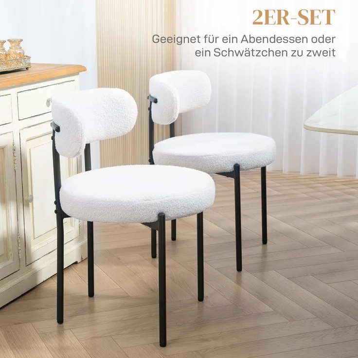 MELAYR, 2er-Set Esszimmerstühle, Fleece-Polsterung, Stühle mit Polstersitz, Metallbeine, Cremeweiß, 51 x 51 x 76 cm – Bild 6