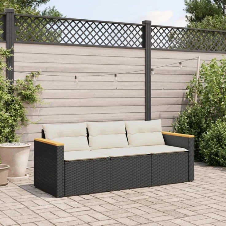vidaXL Gartensofa mit Kissen 3-Sitzer Schwarz Poly Rattan 365829 – Bild 6