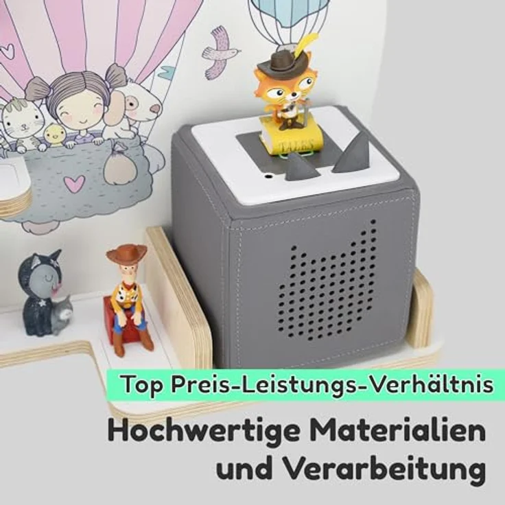 stadtecken Holzregal für Musikbox I passend für die Toniebox und ca. 35 Tonies I Perfekte Aufbewahrung im Kinderzimmer I zum Aufstellen oder Aufhängen (Oben) – Bild 4