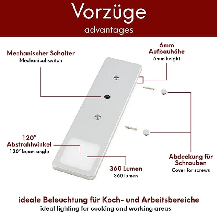kalb LED Unterbauleuchte LED Unterbauleuchte Solid2, SET silbergrau, mech. Schalter, 3W, 3er Set neutralweiß, warmweiß/neutralweiß – Bild 4