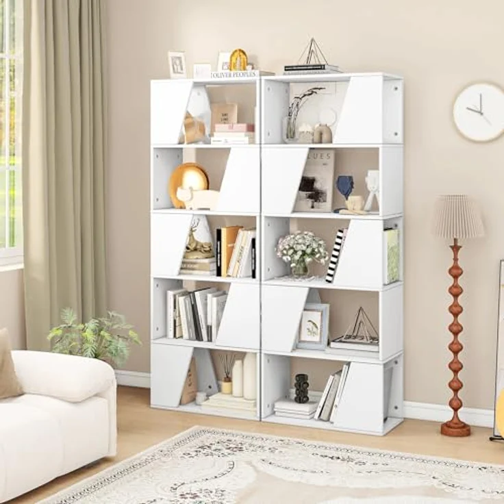 YITAHOME Bücherregal, 5-stöckiges hohes Standregal, industrielles Bücherregal, bodenstehendes Regal, Lagerregal mit offenen Regalen für Wohnzimmer, Schlafzimmer, Heimbüro, Weiß – Bild 4