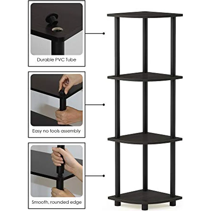 Furinno 4-stufiges-Eckregal, Espresso/Schwarz, 29. 46x29. 46x110. 49 cm – Bild 6