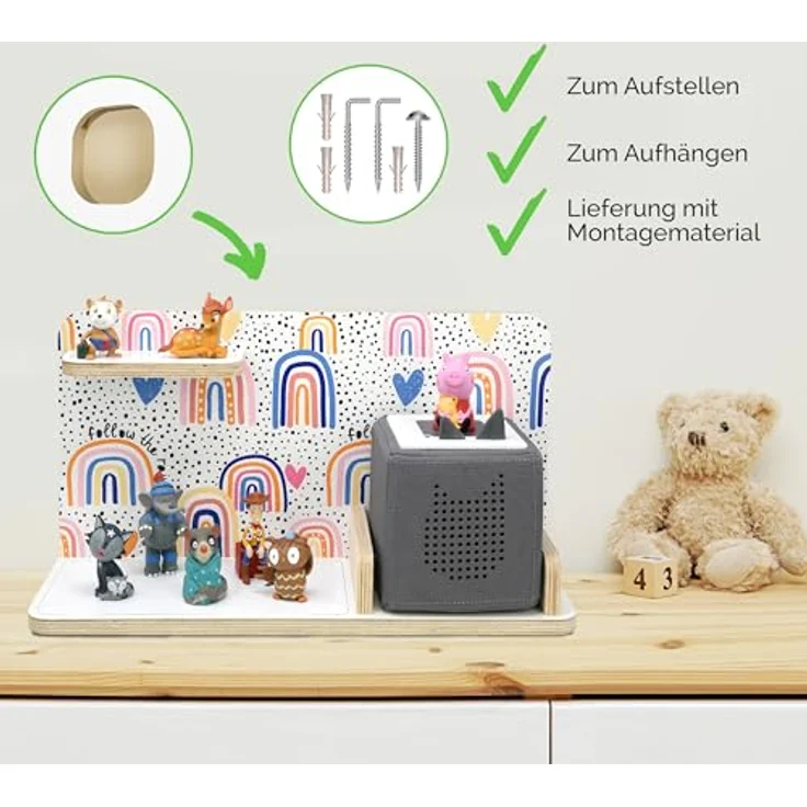 stadtecken Kinder Regal für Musikbox I Motiv After The rain, klein I Geeignet für die Toniebox und ca. 25 Tonies I Geschenk I Geschenkidee I Spielen I Sammeln I Zum Aufstellen oder Aufhängen – Bild 8