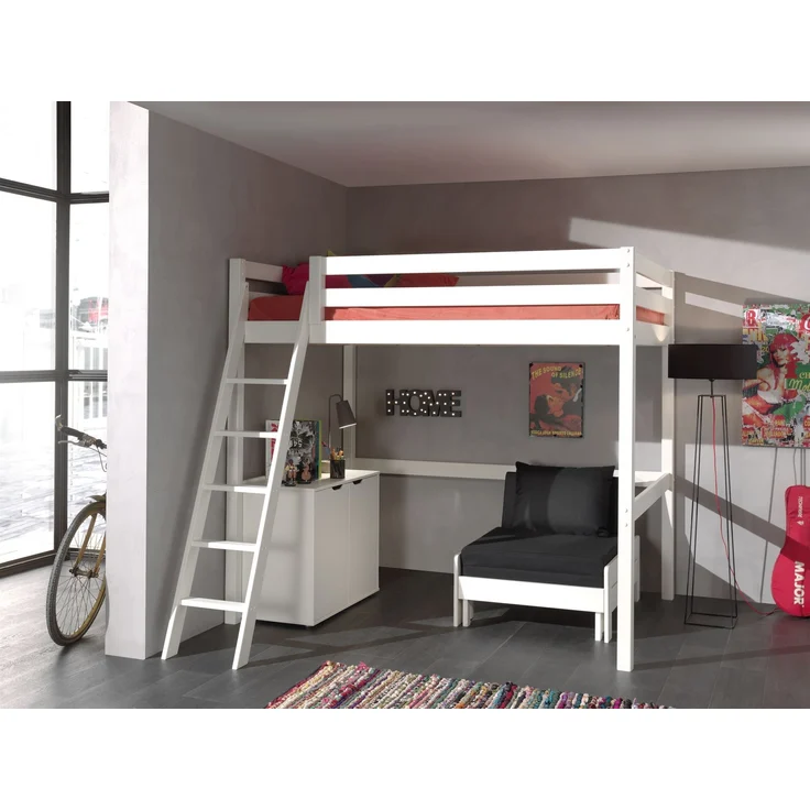 Hochbett Katheryn 209x215x190 Kinderbett Massivholz+MDF Weiß – Bild 2