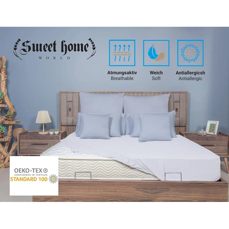 Sweet Home World Spannbettlaken Jersey, 100% Baumwolle, Weiß, 180x200 cm – Bild 5