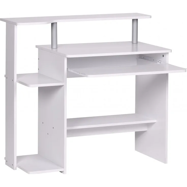 Wohnling Computertisch 94 x 90,5 x 48,5 cm Laptop Tisch Modern mit Tastaturauszug, Weiß