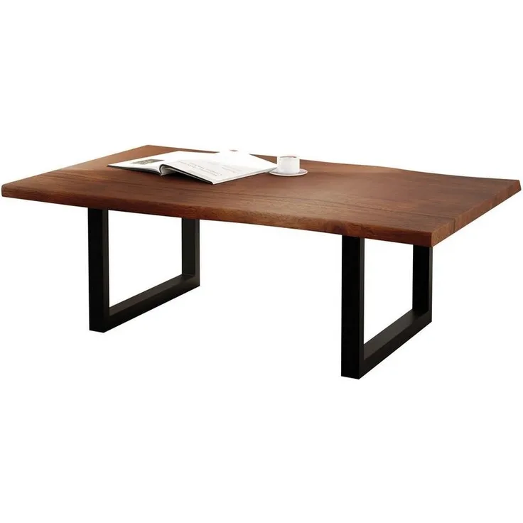 Liadomo Couchtisch Boston, Akazie Massivholz, Platte mit natürlicher Baumkante, Metallgestell