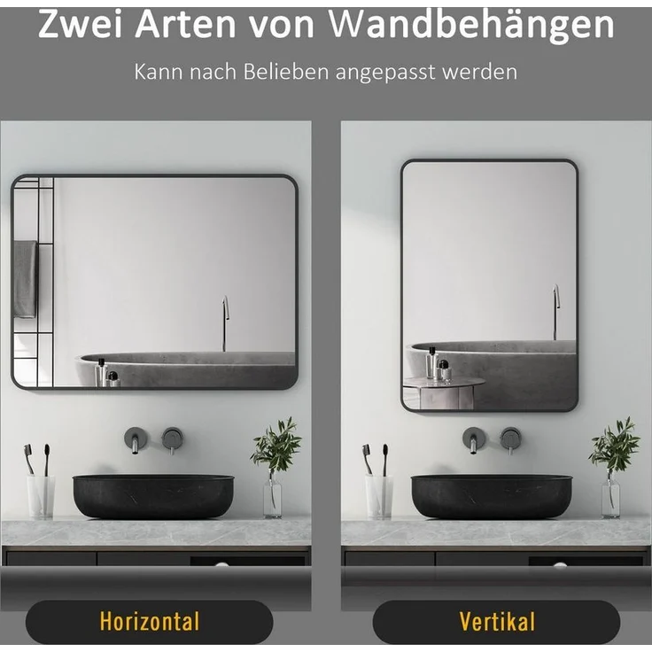 Boromal Spiegel Wandspiegel Rechteckig 50x70 60x80 Schwarz / Gold Metallrahmen Rattan (Badezimmerspiegel Dekospiegel Badspiegel, Rechteckig, 120x70, 100x70, 100x60, 40x60), Vertikal und Horizontal möglich, mit explosionsgeschützte membran – Bild 1