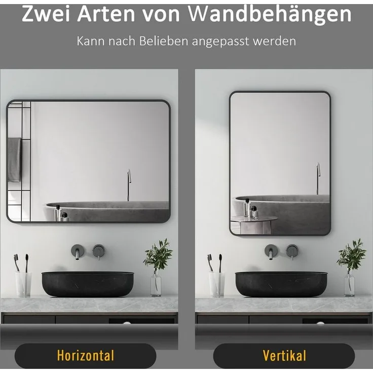 Boromal Spiegel Wandspiegel Rechteckig 50x70 60x80 Schwarz / Gold Metallrahmen Rattan (Badezimmerspiegel Dekospiegel Badspiegel, Rechteckig, 120x70, 100x70, 100x60, 40x60), Vertikal und Horizontal möglich, mit explosionsgeschützte membran