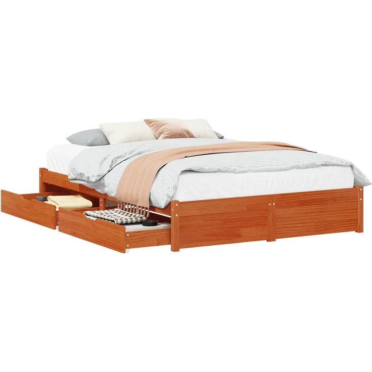 vidaXL Bettrahmen mit Schubladen Wachsbraun Massivholz Kiefer 3423809 – Bild 2