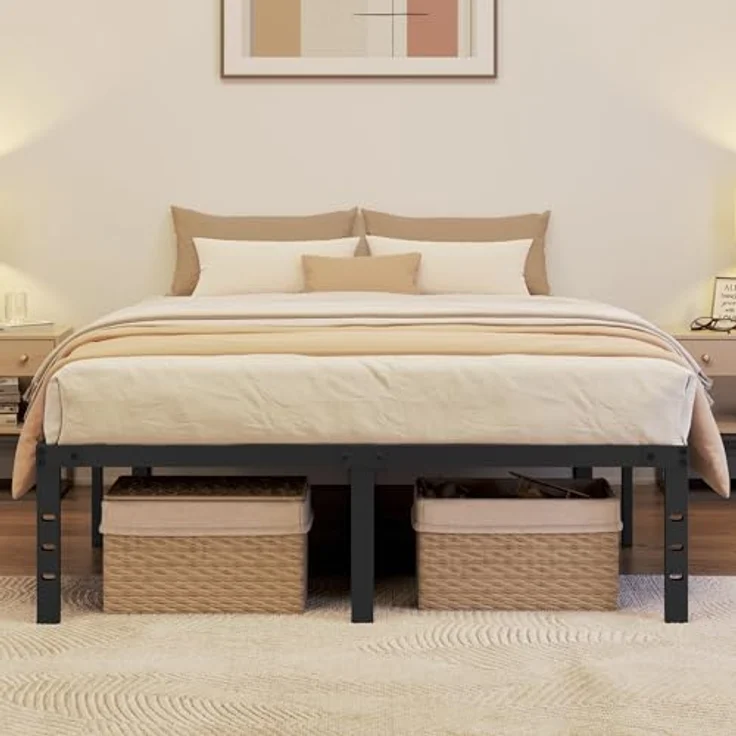 Yaheetech Bettrahmen 36cm H Metallbett mit Lattenrost, Bettgestell aus Metall, Modern Doppelbett Einzelbett Leichte Montage, Schwarz 140x200 cm – Bild 4
