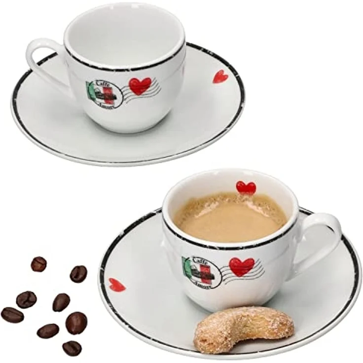 Ritzenhoff & Breker Becher 4tlg Set Caffee Amore Espressotasse + Untertasse 80ml Porzellan, Porzellan – Bild 1