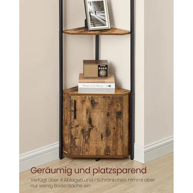 VASAGLE Eckregal mit Stauraum, Standregal, Aufbewahrungsregal mit 5 Ebenen, Regal, für Wohnzimmer, Schlafzimmer, Küche, Badezimmer, vintagebraun-tintenschwarz LBC580K01 – Bild 6