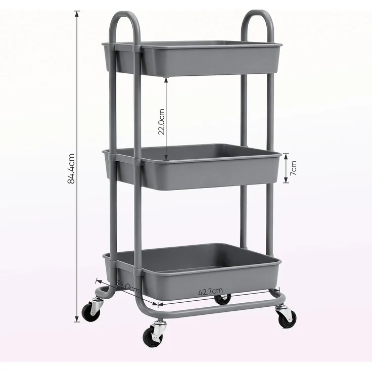 Sekey 3 Ebenen Küchenwagen 34×43×84 cm Servierwagen mit Rollen, Badregal aus Metall – Bild 2