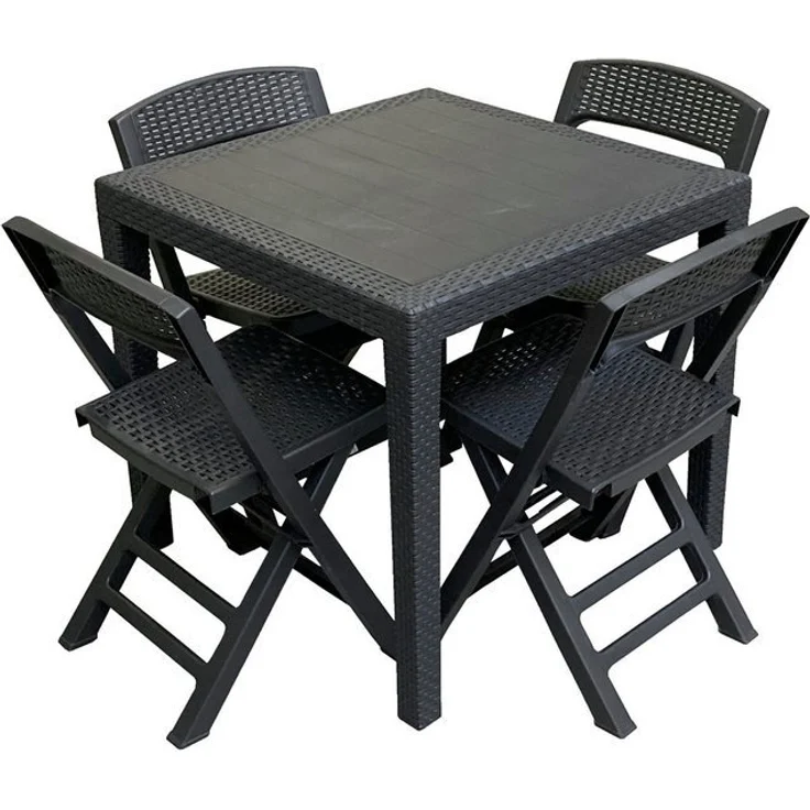 Progarden Garten-Essgruppe Gartenmöbel Sitzgruppe Balkonmöbel Terrasse, (Set, 5-tlg, Tisch + 4 Klappstühle), Möbelset, 4 Stühle, 1 Tisch, Kunststoff, Rattan-Optik – Bild 4