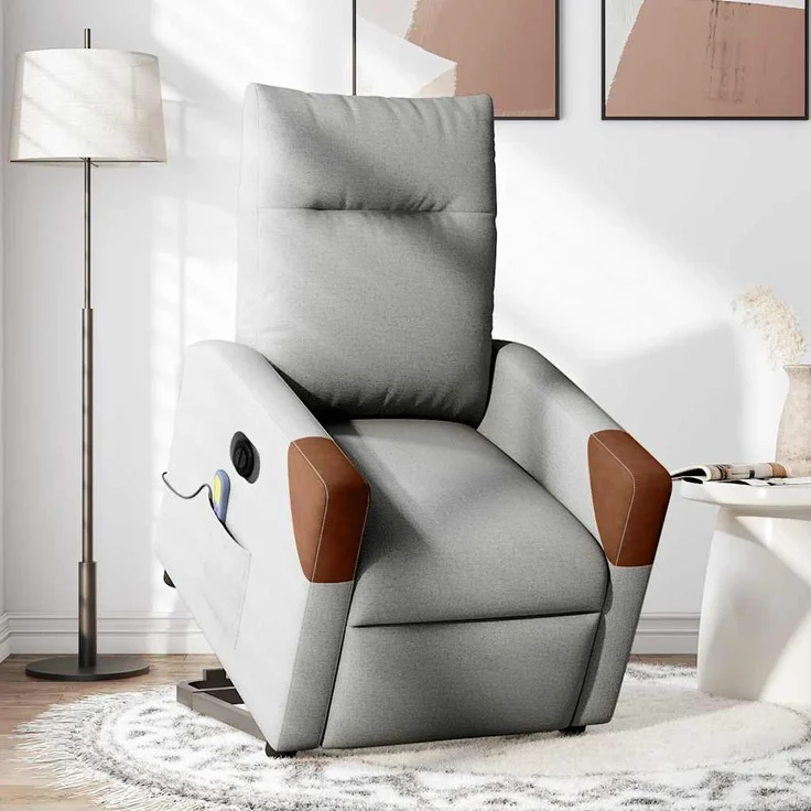 vidaXL Massagesessel mit Aufstehhilfe Elektrisch Wolkengrau Stoff 3324029 – Bild 1