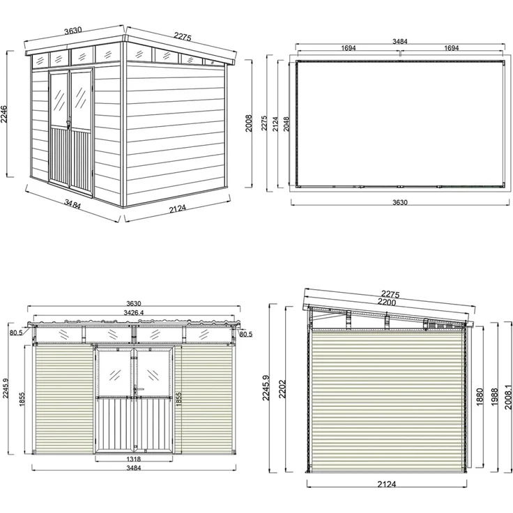 Weide Gartenhaus | Aluminium & WPC | Gerätehaus mit Doppeltür | 338x218x226 cm | Wetterfest in Anthrazit – Bild 7